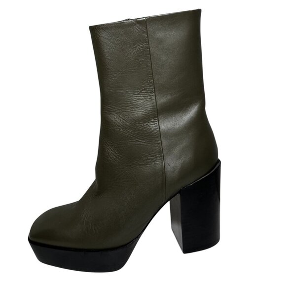Aeyde Berlin Square Toe High Heel Platform Booties Women's 40/9 Olive NEW - Picture 2 of 7